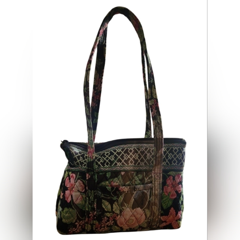 Vera Bradley Shoulder Bag Black  & Botanical Floral Design with Matching Wallet